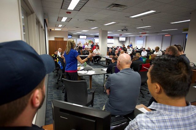 Meeting in emergency operations center.